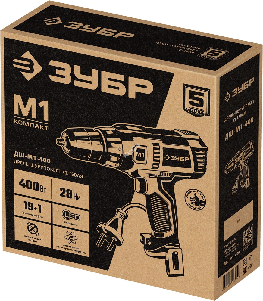 ЗУБР  400 Вт, 28 Н·м, сетевая дрель-шуруповерт (ДШ-М1-400) ДШ-М1-400