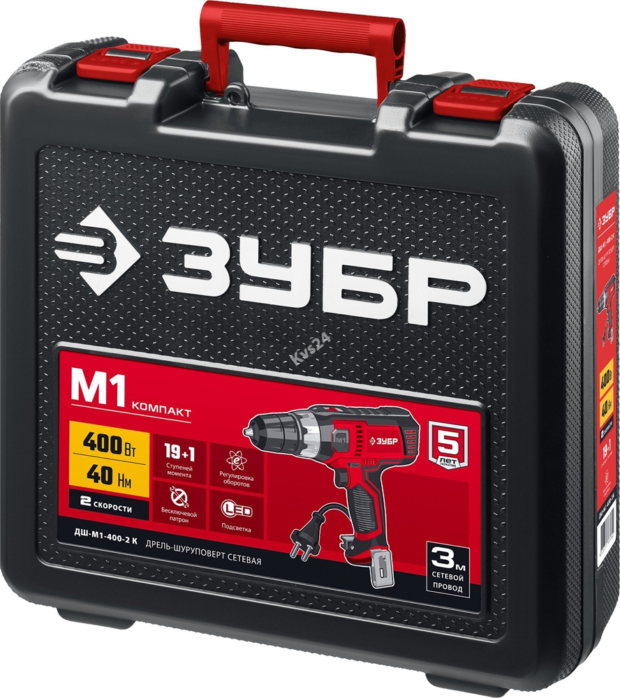ЗУБР  400 Вт, 40 Н·м, кейс, сетевая дрель-шуруповерт (ДШ-М1-400-2 К) ДШ-М1-400-2 К