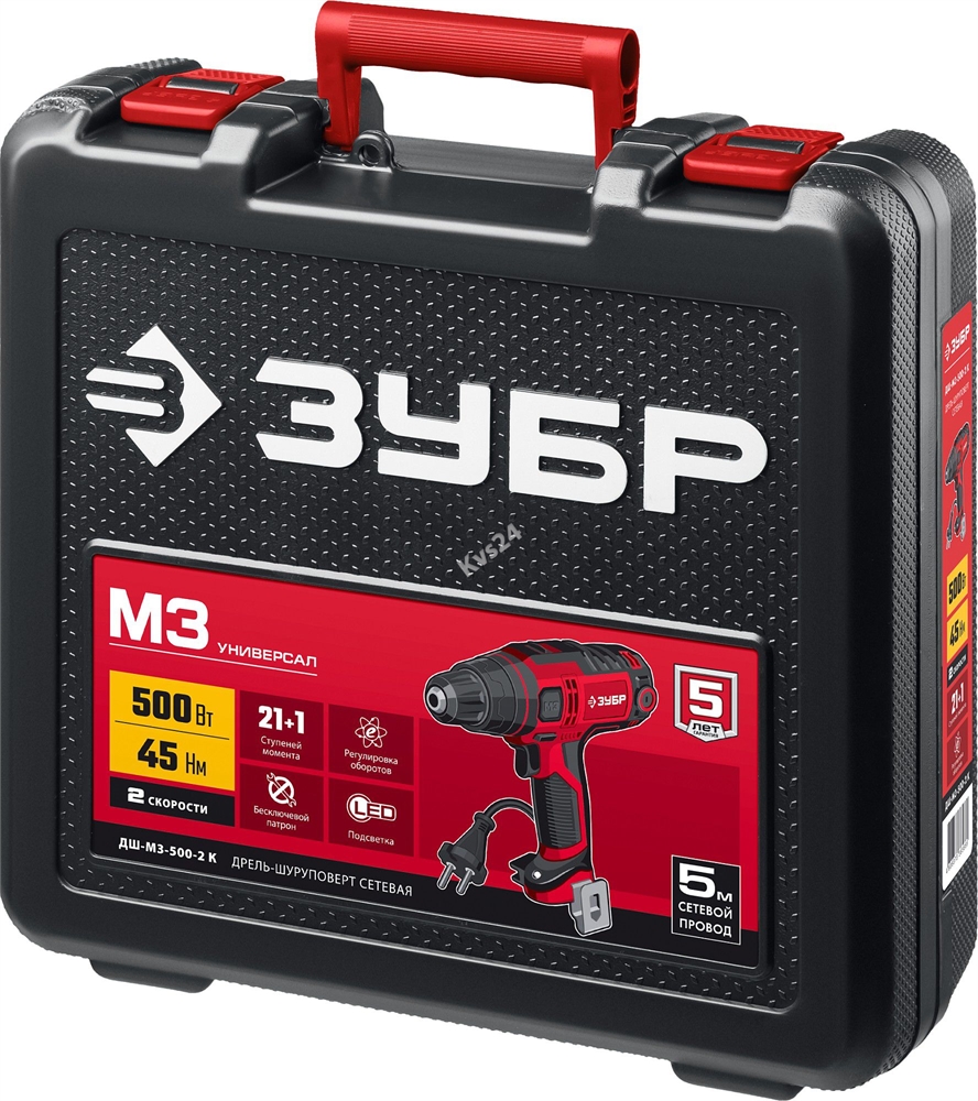 ЗУБР  500 Вт, 45 Н·м, кейс, сетевая дрель-шуруповерт (ДШ-М3-500-2 К) ДШ-М3-500-2 К