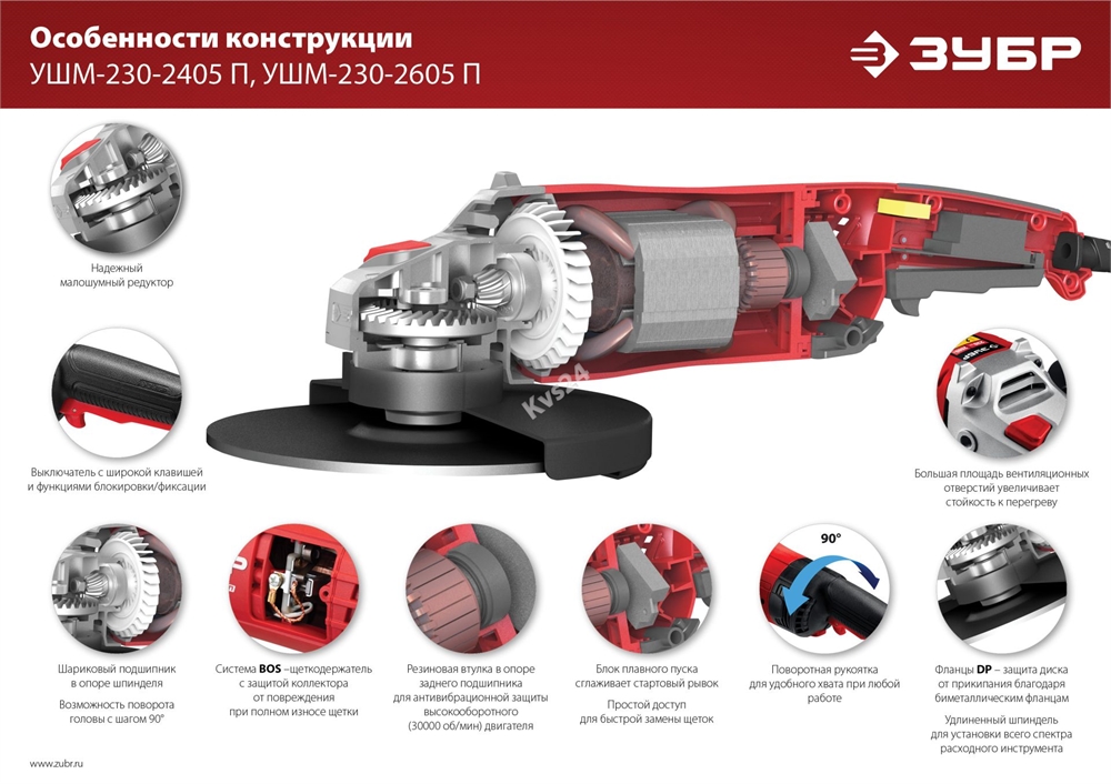 ЗУБР  2600 Вт, d230 мм, УШМ (УШМ-230-2605 П) УШМ-230-2605 П