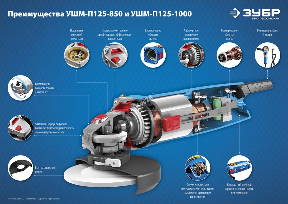 ЗУБР  850 Вт, d125 мм, УШМ, Профессионал (УШМ-П125-850) УШМ-П125-850