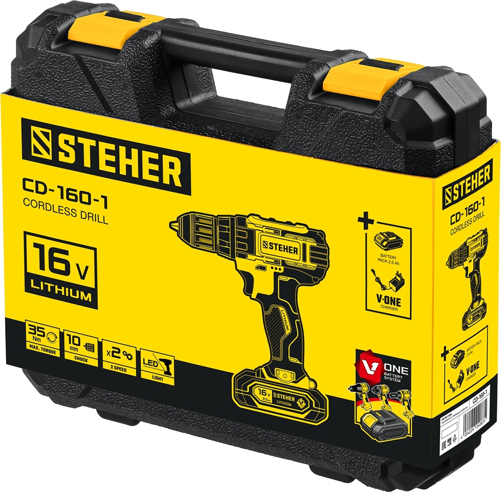 STEHER  16 В, 35 Н·м, 1 АКБ (2 А·ч), дрель-шуруповерт, кейс (CD-160-1) CD-160-1