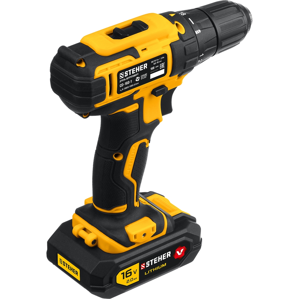 STEHER  16 В, 35 Н·м, 1 АКБ (2 А·ч), дрель-шуруповерт, кейс (CD-160-1) CD-160-1