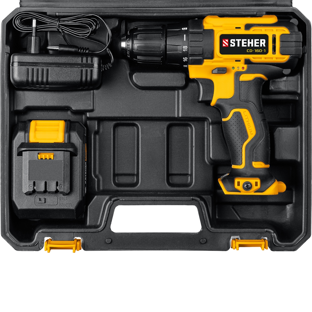 STEHER  16 В, 35 Н·м, 1 АКБ (2 А·ч), дрель-шуруповерт, кейс (CD-160-1) CD-160-1