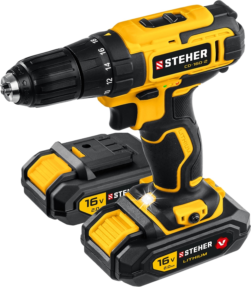 STEHER  16 В, 35 Н·м, 2 АКБ (2 А·ч), дрель-шуруповерт, кейс (CD-160-2) CD-160-2
