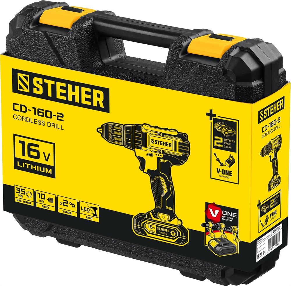 STEHER  16 В, 35 Н·м, 2 АКБ (2 А·ч), дрель-шуруповерт, кейс (CD-160-2) CD-160-2