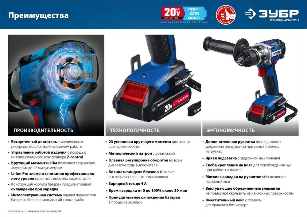 Бесщеточная дрель-шуруповерт ЗУБР Профессионал 20В 2 АКБ 1,5Ач DB-20 A5 DB-20 A5