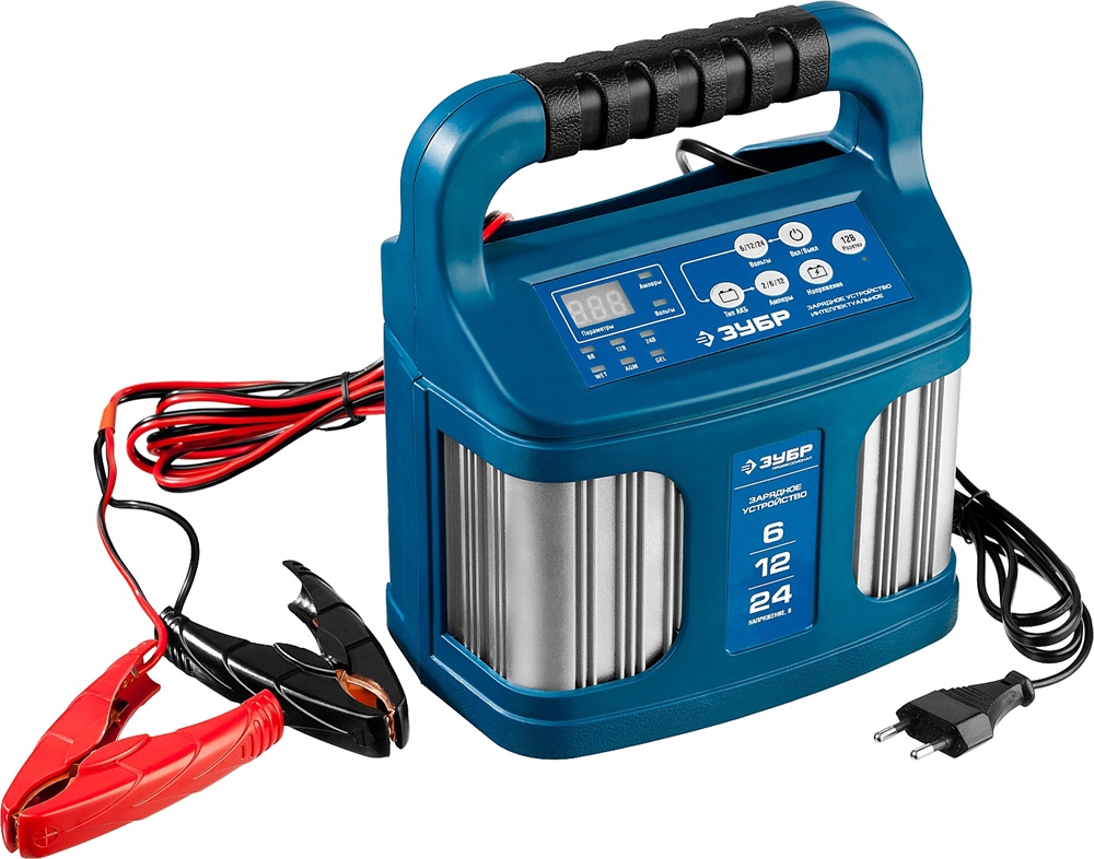 ЗУБР  ЗУ-240, 6/12/24 В, 2-12 А, розетка 12 В, интеллектуальное зарядное устройство для аккумуляторов, Профессионал (59305) 59305
