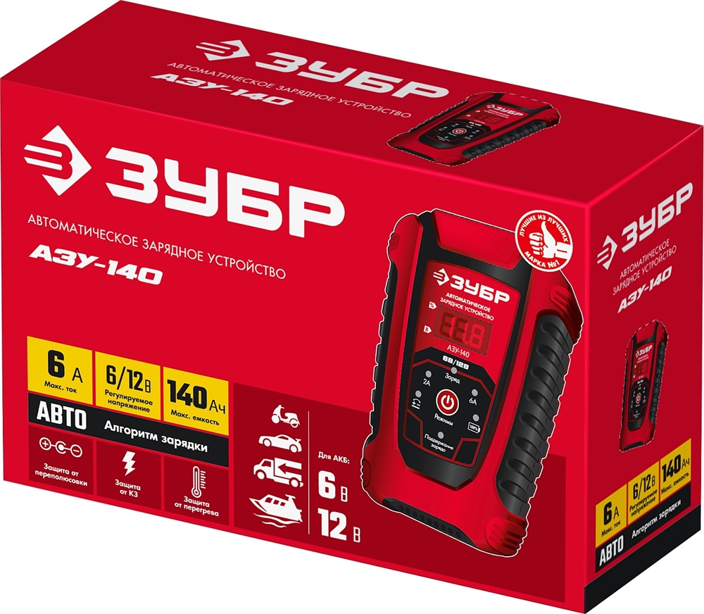 ЗУБР  АЗУ-140, 6/12 В, 6 А, автоматическое зарядное устройство (59310) 59310