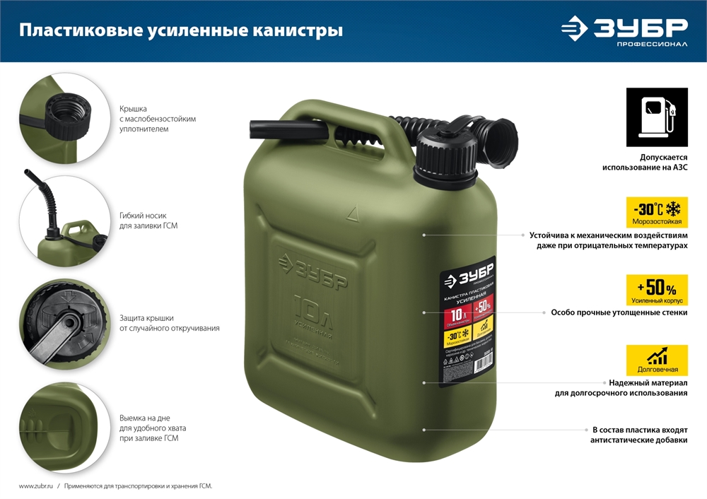 ЗУБР  20 л, пластиковая усиленная канистра, Профессионал (38365-20) 38365-20