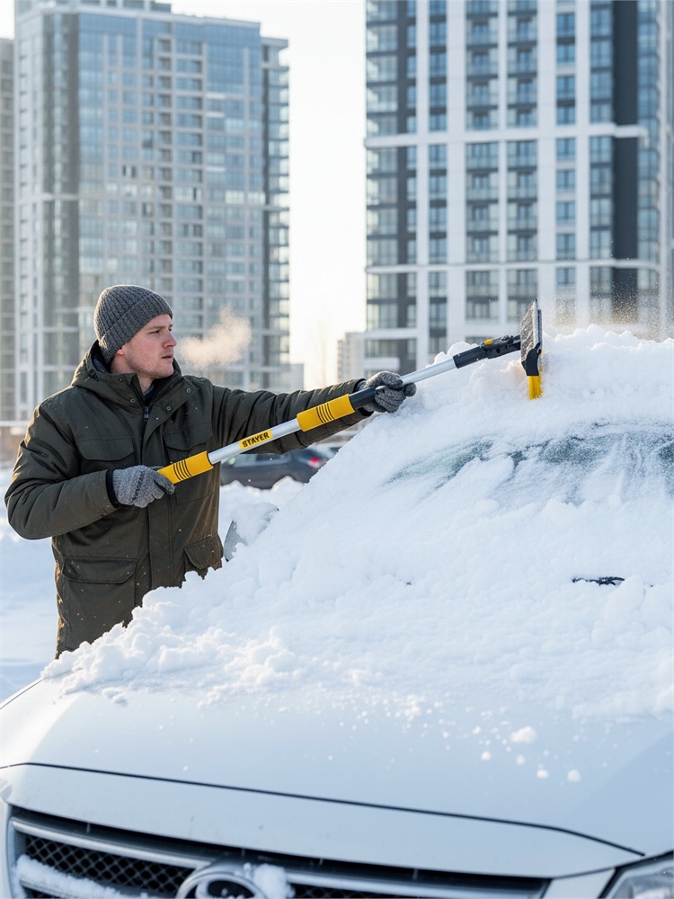 STAYER  980 - 1450 мм, телескопическая со скребком и водосгоном, автомобильная щетка-сметка (61042-145) 61042-145