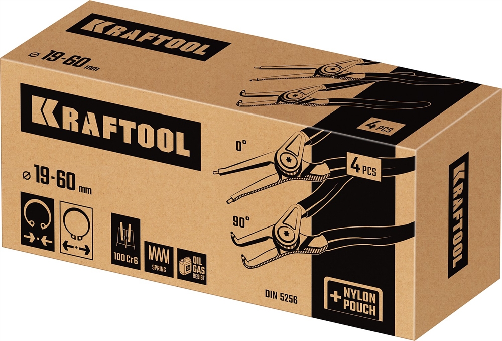 KRAFTOOL  4 шт, 180 мм, съемник стопорных колец (22812-H4) 22812-H4