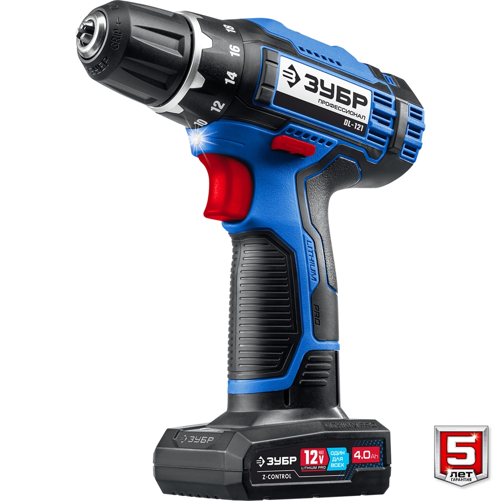 ЗУБР  Т7, 12 В, 40 Н·м, 2 АКБ (4 А·ч), дрель-шуруповерт, сумка, Профессионал (DL-121-42) DL-121-42