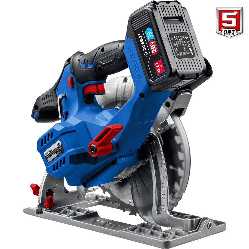 ЗУБР  Т7, 20 В, d190 мм, 1 АКБ (4 А·ч), бесщеточная пила циркулярная, Профессионал (CPB-190-41) CPB-190-41