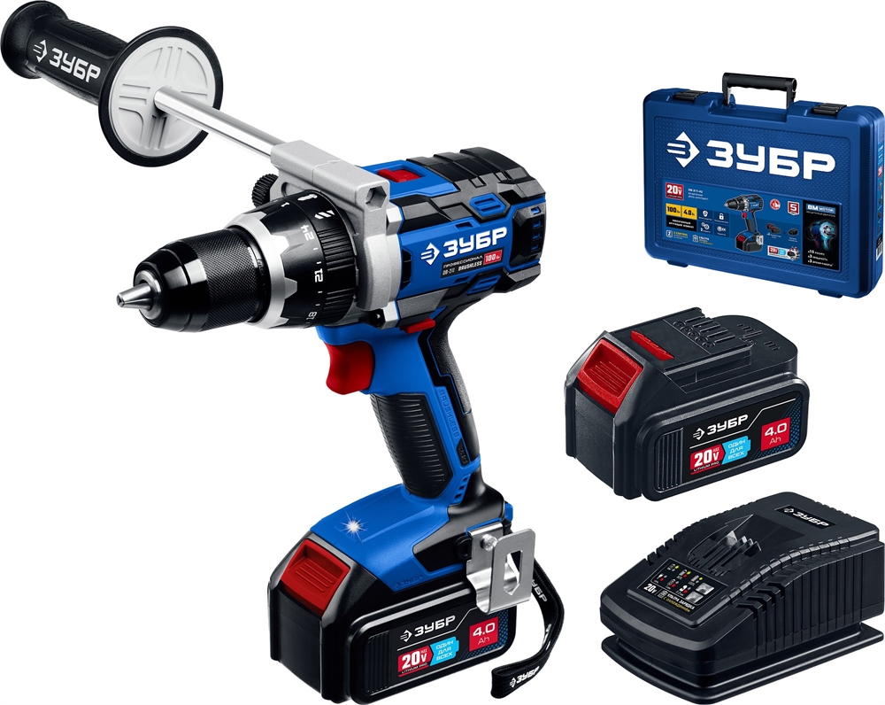 ЗУБР  Т7, 20 В, 100 Н·м, 2 АКБ (4 А·ч), бесщеточная дрель-шуруповерт, кейс, Профессионал (DB-211-42) DB-211-42