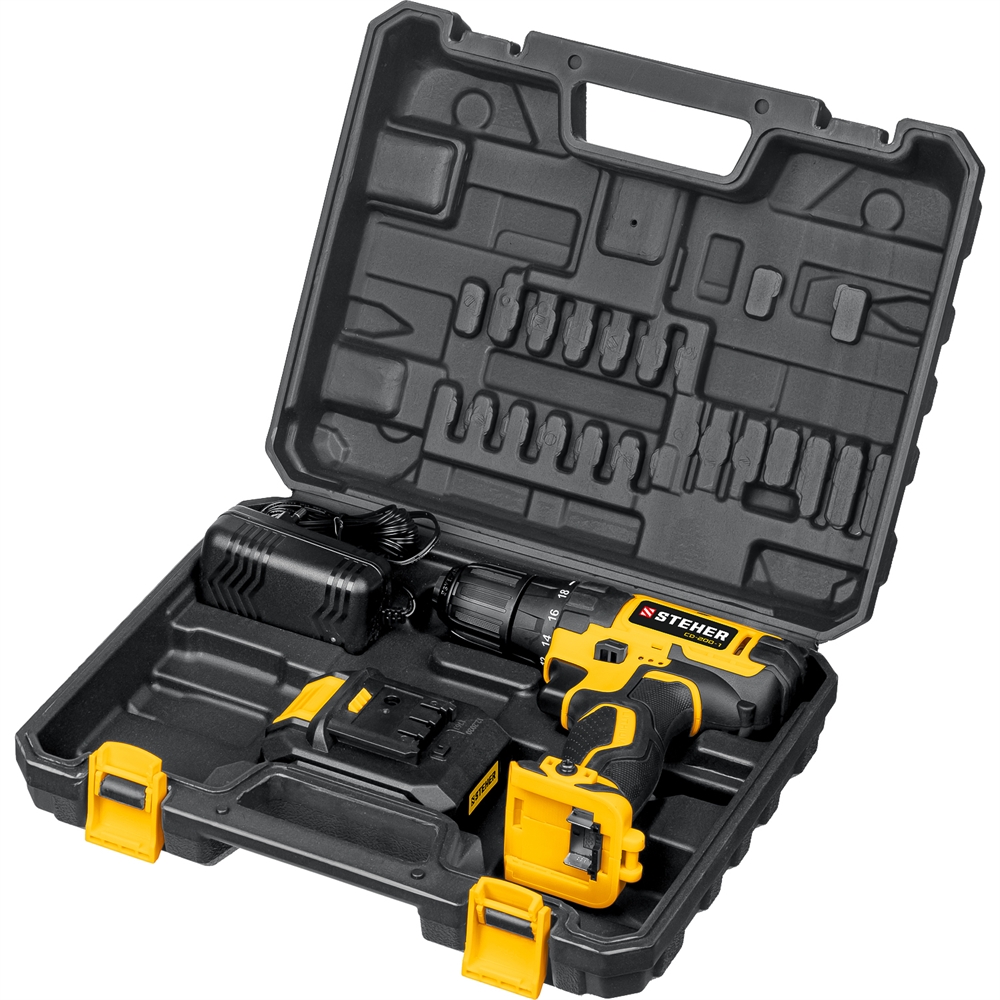 STEHER  V1, 20 В, 40 Н·м, 1 АКБ (2 А·ч), дрель-шуруповерт, кейс (CD-200-1) CD-200-1