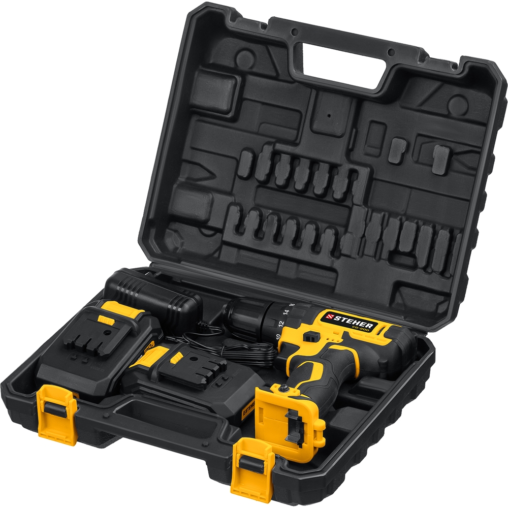 STEHER  V1, 20 В, 40 Н·м, 2 АКБ (2 А·ч), дрель-шуруповерт, кейс (CD-200-2) CD-200-2