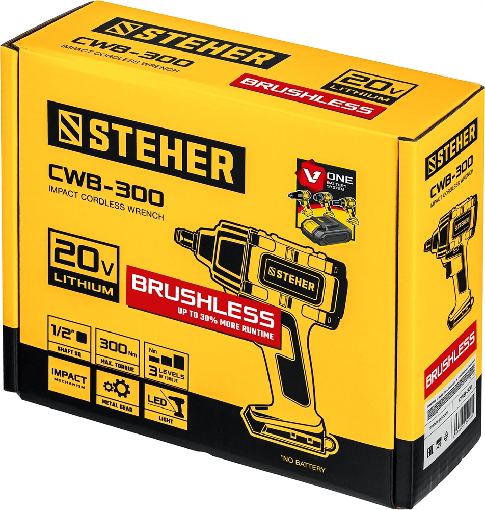 STEHER  V1, 20 В, 300 Н·м, без АКБ, бесщеточный гайковерт (CWB-300) CWB-300