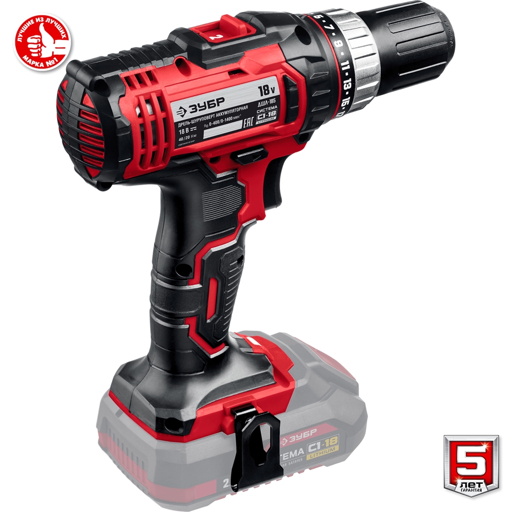 ЗУБР  С1-18, 18 В, 40 Н·м, без АКБ, дрель-шуруповерт (ДШЛ-185) ДШЛ-185