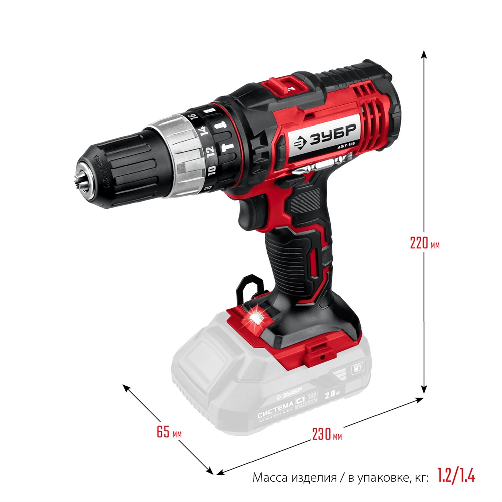 ЗУБР  С1-18, 18 В, 40 Н·м, без АКБ, ударная дрель-шуруповерт (ДШУ-185) ДШУ-185
