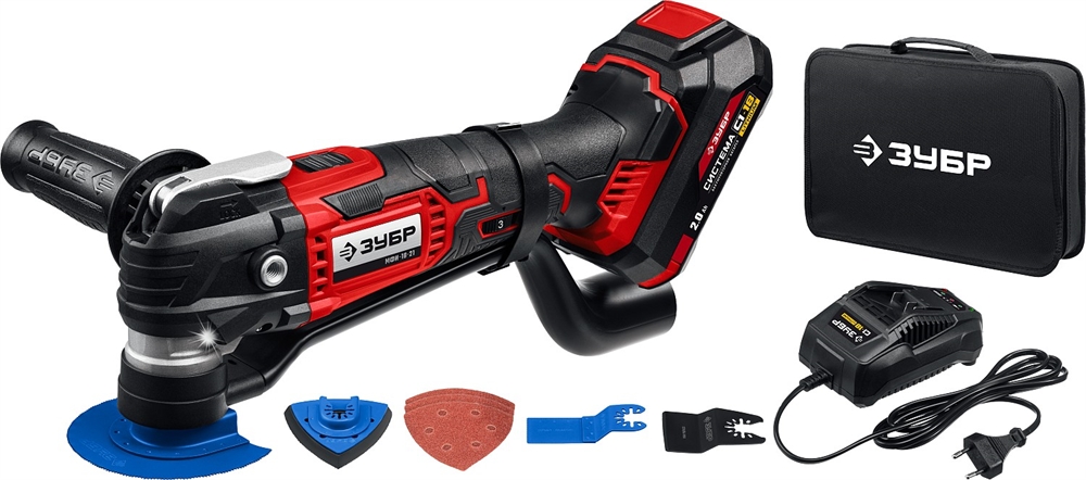 ЗУБР  C1-18, 18 В, OQIS,  АКБ (2 А·ч), реноватор, сумка, набор насадок (МФИ-18-21) МФИ-18-21