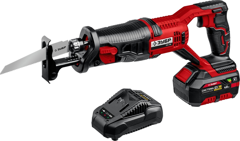 ЗУБР  С1-18, 18 В, 180 мм, 1 АКБ (4 А·ч), сабельная пила (СПЛ-185-41) СПЛ-185-41