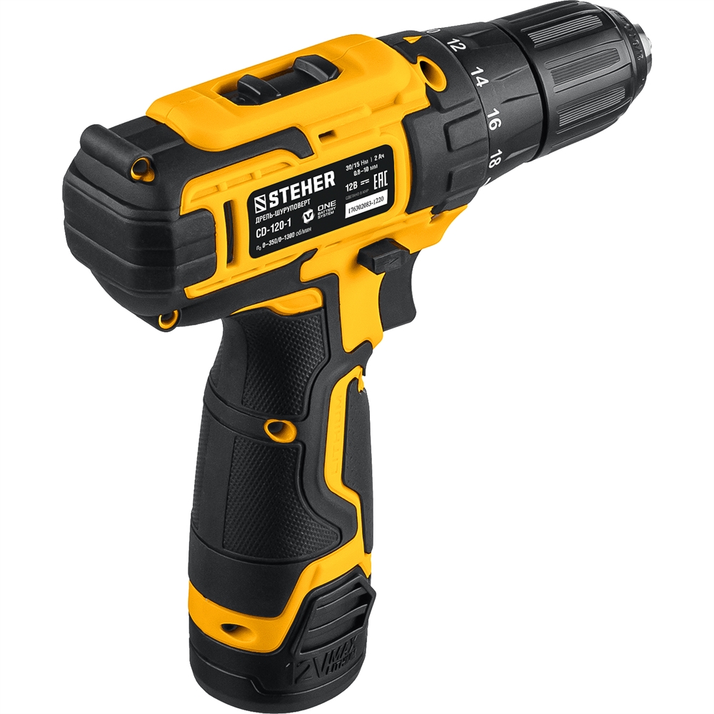 STEHER  12 В, 30 Н·м, 1 АКБ (2 А·ч), дрель-шуруповерт, кейс (CD-120-1) CD-120-1