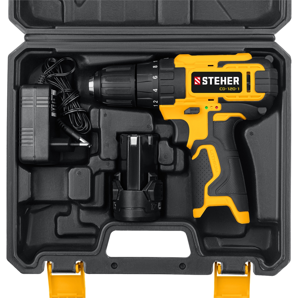 STEHER  12 В, 30 Н·м, 1 АКБ (2 А·ч), дрель-шуруповерт, кейс (CD-120-1) CD-120-1
