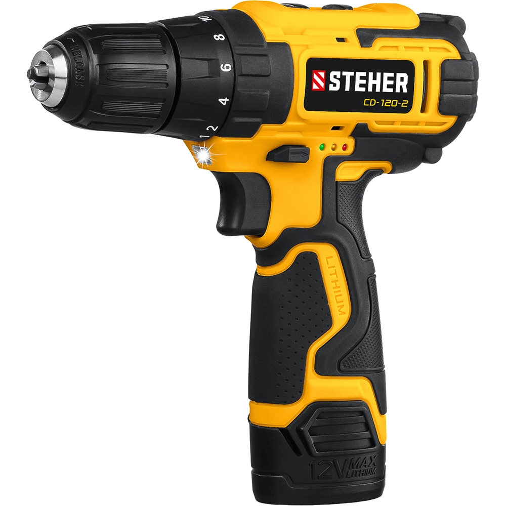 STEHER  12 В, 30 Н·м, 2 АКБ (2 А·ч), дрель-шуруповерт, кейс (CD-120-2) CD-120-2