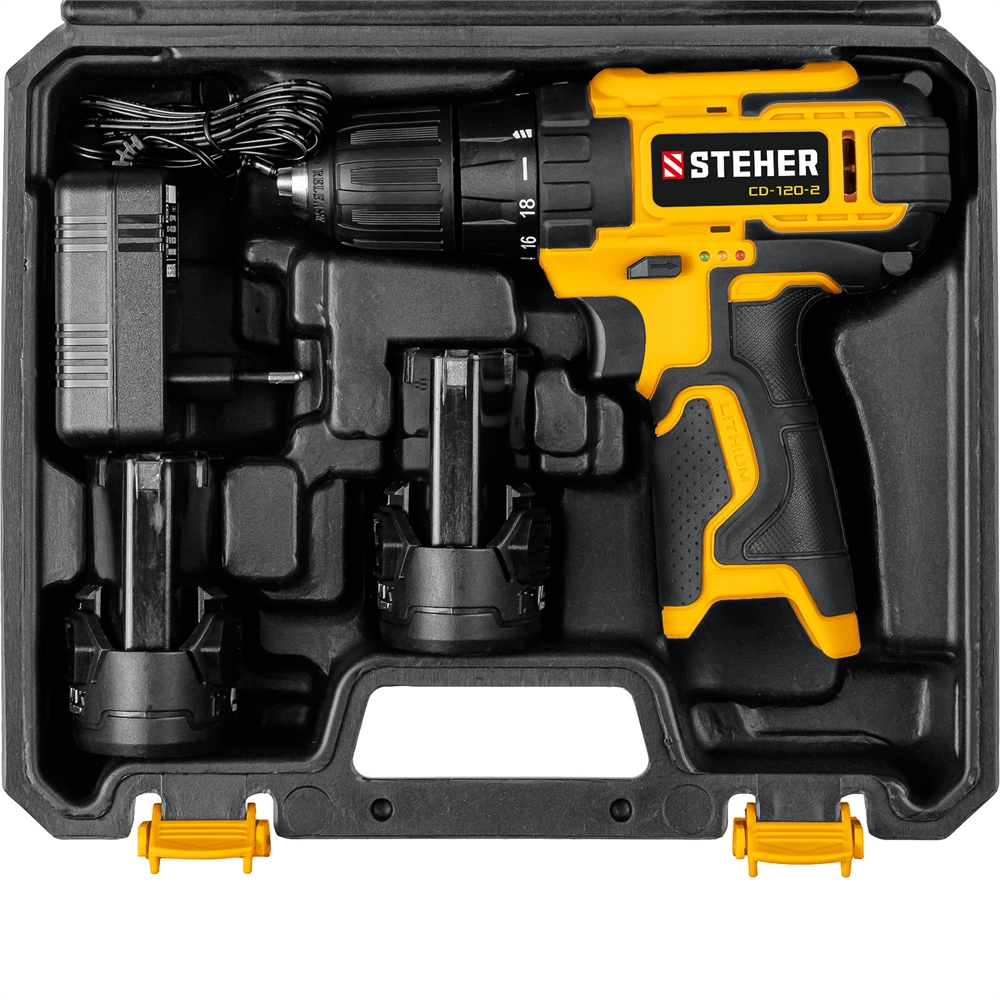STEHER  12 В, 30 Н·м, 2 АКБ (2 А·ч), дрель-шуруповерт, кейс (CD-120-2) CD-120-2