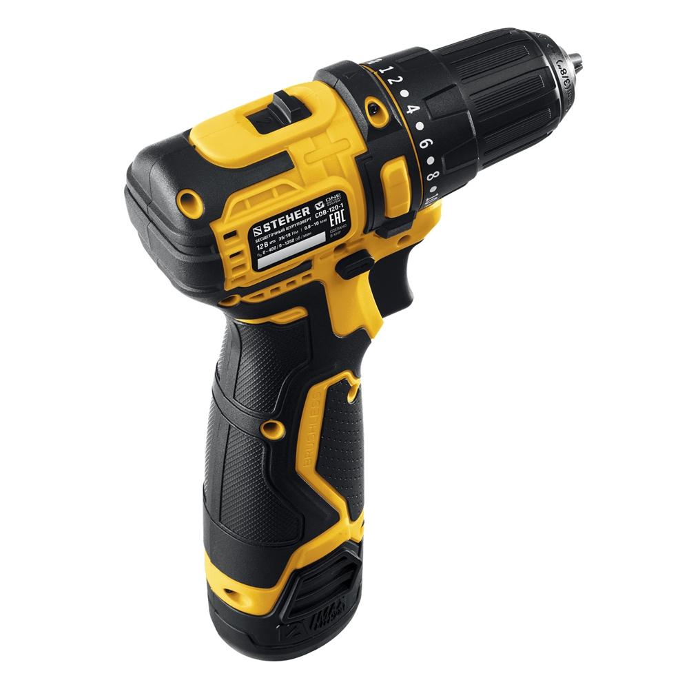 STEHER  12 В, 35 Н·м, 2 АКБ (2 А·ч), бесщеточная дрель-шуруповерт, кейс (CDB-120-2) CDB-120-2