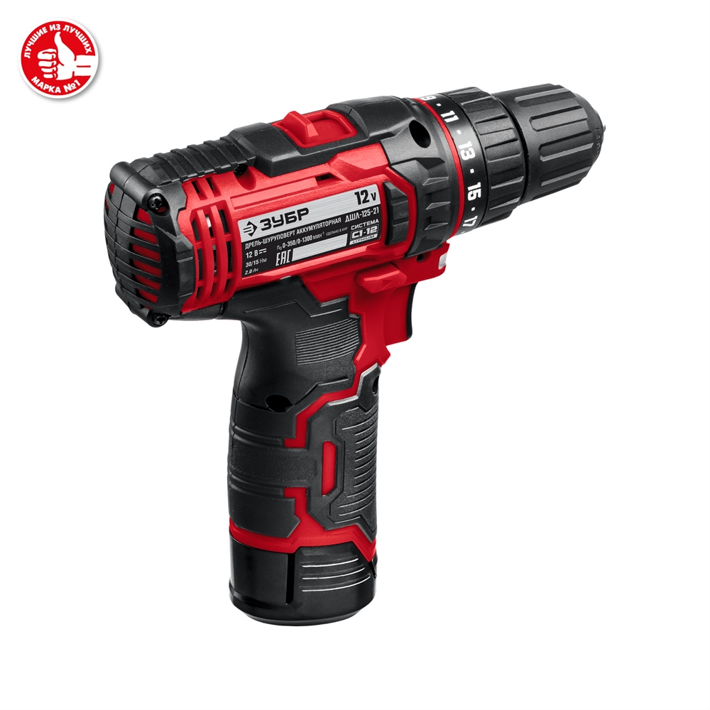 ЗУБР  С1-12, 12 В, 30 Н·м, 1 АКБ (2 А·ч), дрель-шуруповерт (ДШЛ-125-21) ДШЛ-125-21