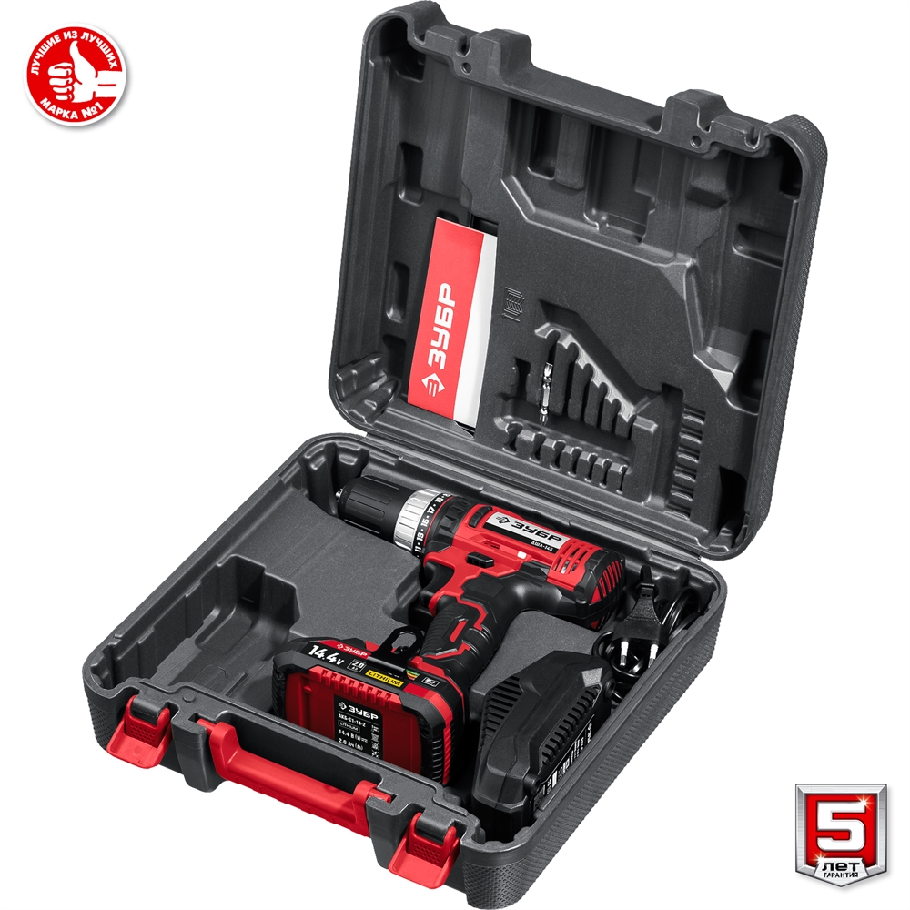 ЗУБР  С1, 14.4 В, 35 Н·м, 1 АКБ (2 А·ч), дрель-шуруповерт, кейс (ДШЛ-145-21) ДШЛ-145-21