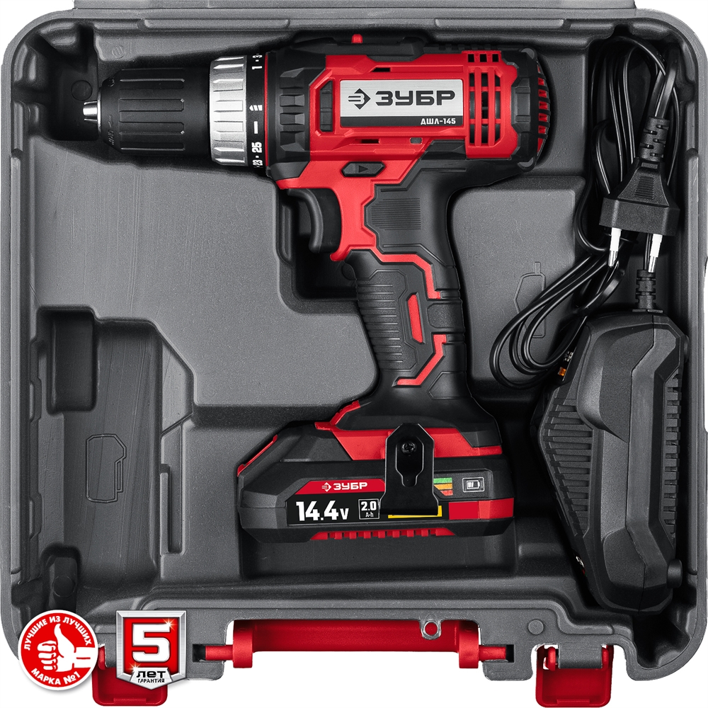 ЗУБР  С1, 14.4 В, 35 Н·м, 1 АКБ (2 А·ч), дрель-шуруповерт, кейс (ДШЛ-145-21) ДШЛ-145-21