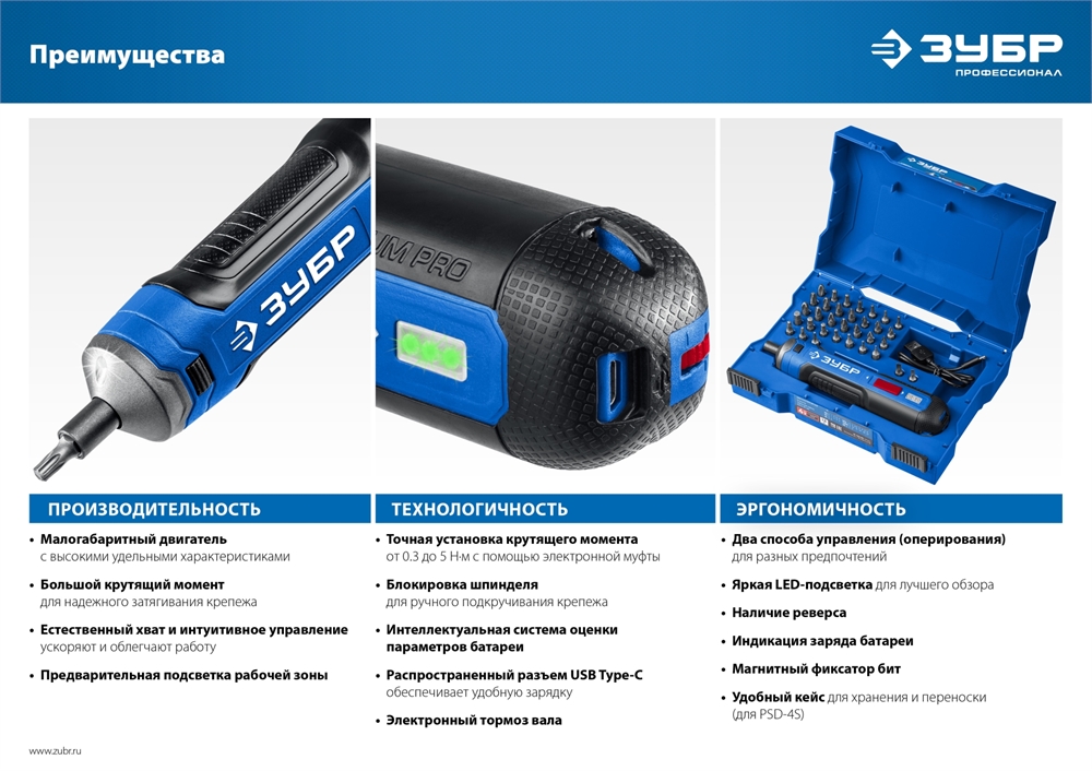 ЗУБР  ZUBR GO 4 Vmax, аккумуляторная отвертка, Профессионал (PSD-4) PSD-4
