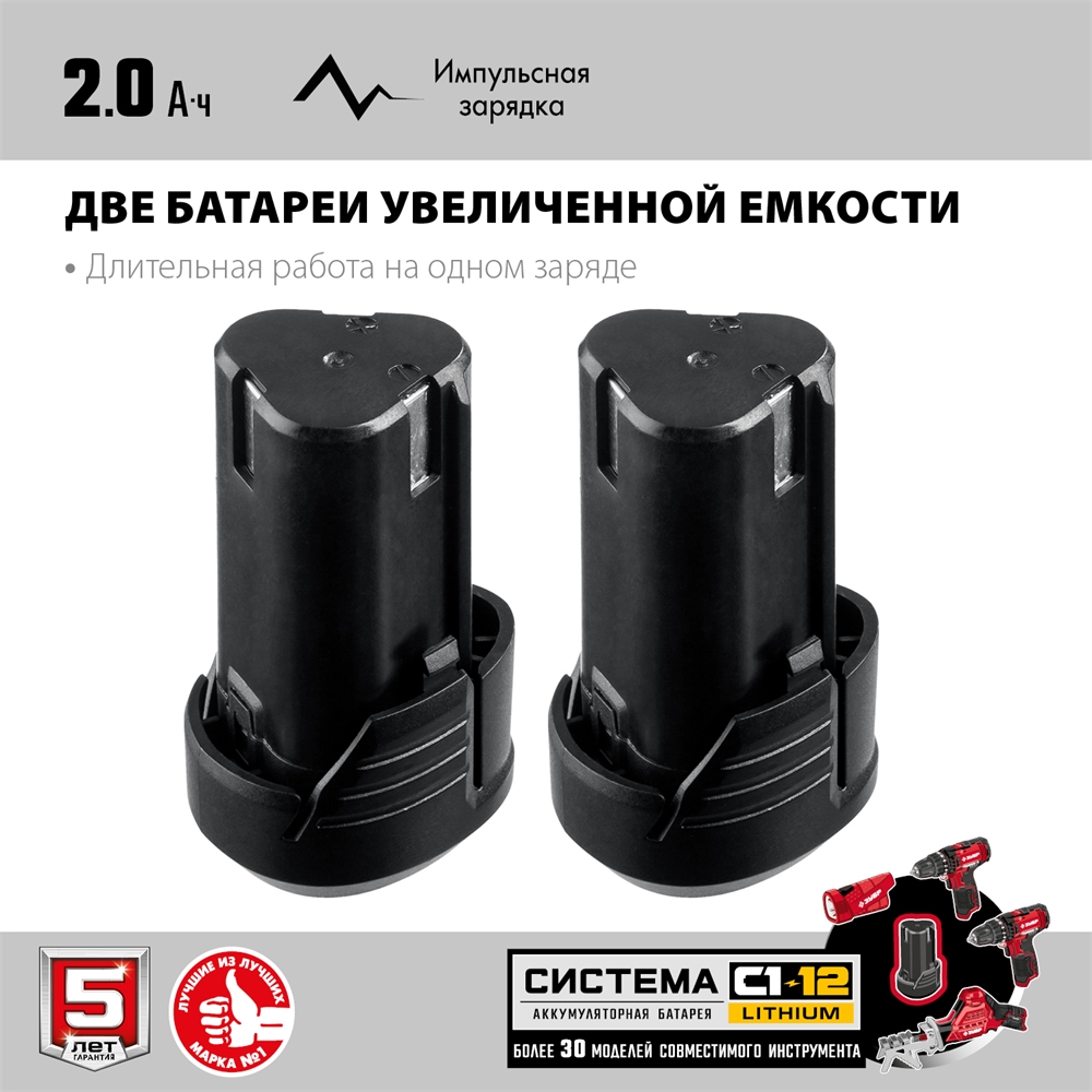 ЗУБР  С1-12, 12 В, 80 мм, 2 АКБ (2 А·ч), сабельная пила (СПЛ-125-22) СПЛ-125-22