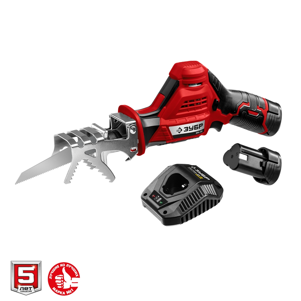 ЗУБР  С1-12, 12 В, 80 мм, 2 АКБ (2 А·ч), сабельная пила (СПЛ-125-22) СПЛ-125-22