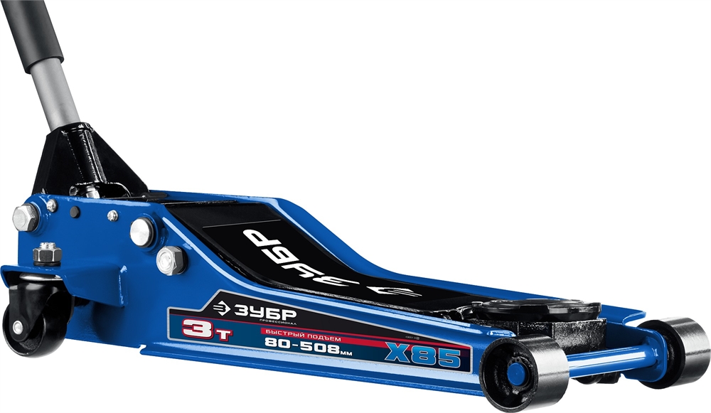 ЗУБР  X85, 3 т, 80 - 508 мм, универсальный гидравлический подкатной домкрат для СТО, Профессионал (43051-3) 43051-3_z02