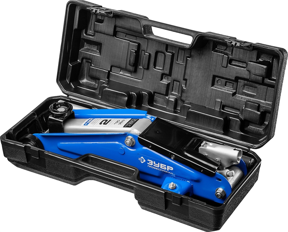 ЗУБР  Т-50, 2 т, 130 - 380 мм, подкатной домкрат с увеличенным подъемом в кейсе, Профессионал (43052-2-K) 43052-2-K