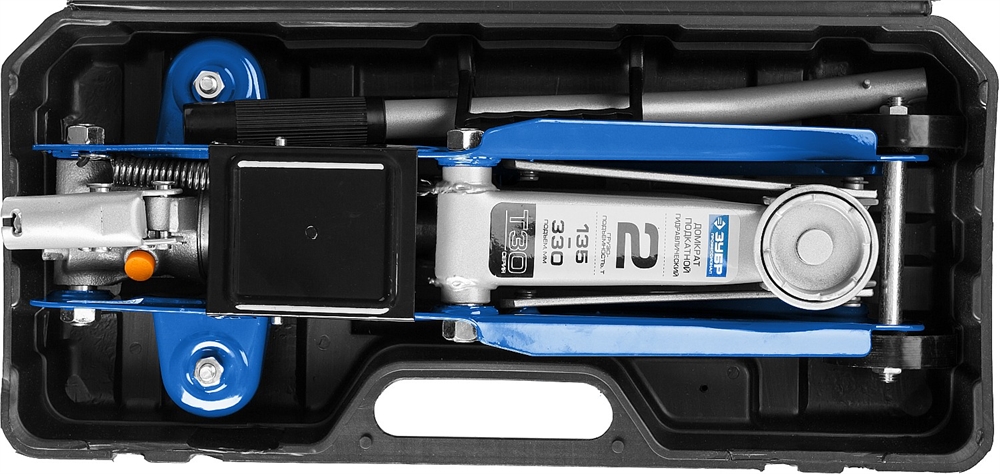 ЗУБР  Т-30-K, 2 т, 135 - 330 мм, подкатной гидравлический домкрат в кейсе, Профессионал (43053-2-K) 43053-2-K