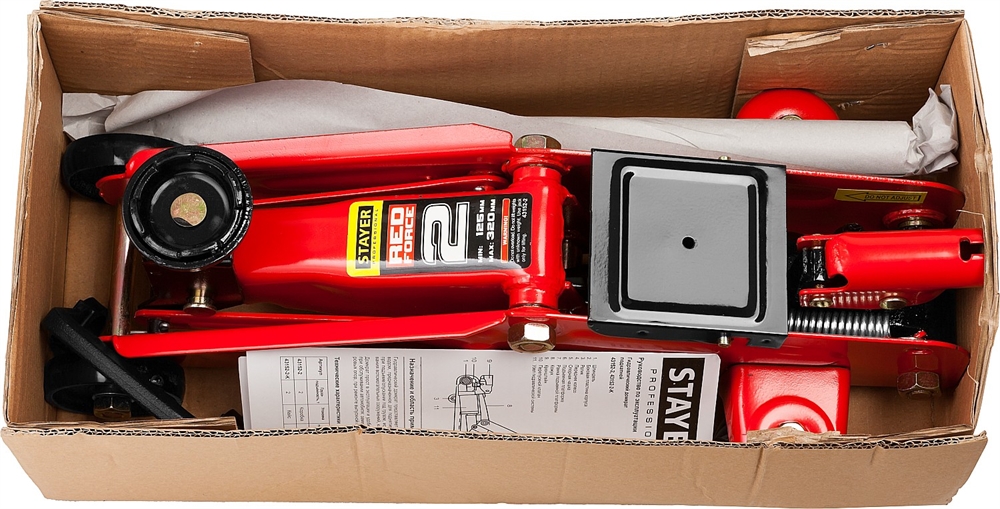 STAYER  R-22 RED FORCE, 2 т, 125 - 320 мм, подкатной домкрат для легковых а/м, Professional (43152-2) 43152-2
