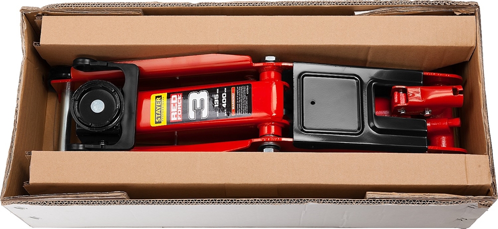 STAYER  R-33 RED FORCE, 3 т, 135 - 400 мм, подкатной домкрат с увеличенным подъемом, Professional (43154-3) 43154-3