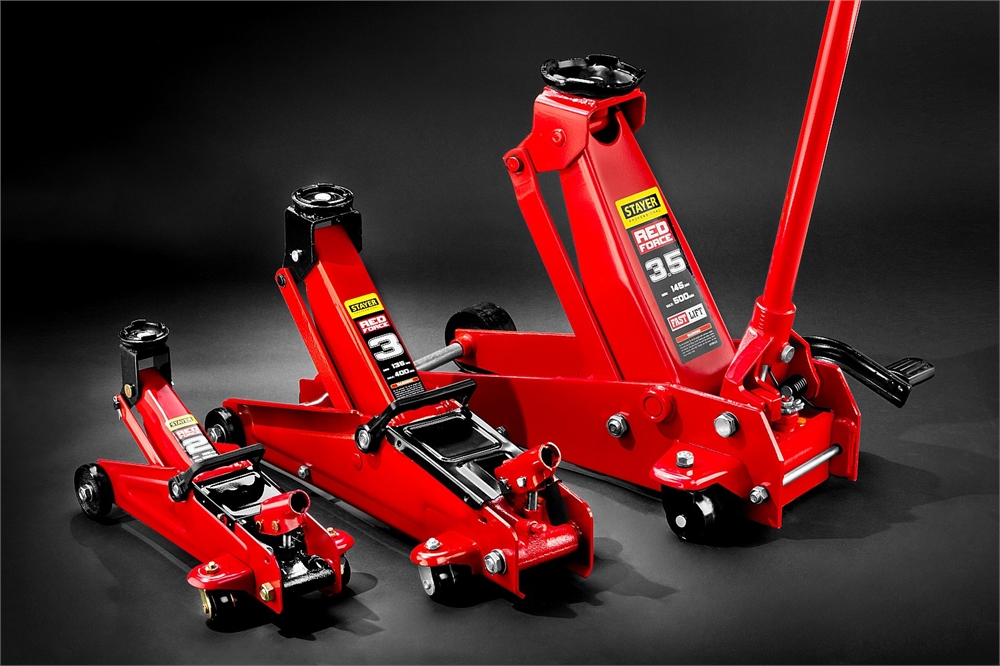 STAYER  R-55 RED FORCE, 3 т, 155 - 545 мм, подкатной домкрат с высоким подъемом, Professional (43157-3) 43157-3