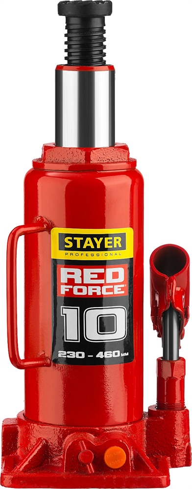 STAYER  RED FORCE, 10 т, 230 - 460 мм, бутылочный гидравлический домкрат, Professional (43160-10) 43160-10_z01