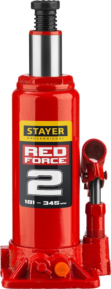 STAYER  RED FORCE, в кейсе, 2 т, 181 - 345 мм, бутылочный гидравлический домкрат, Professional (43160-2-K) 43160-2-K_z01