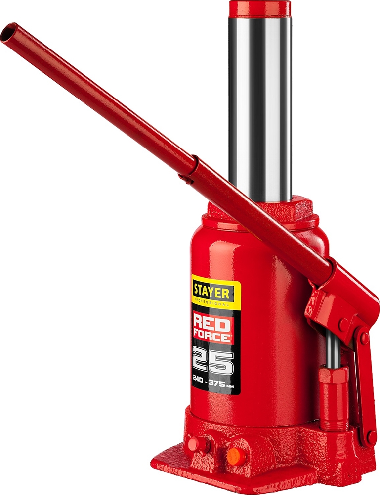 STAYER  RED FORCE, 25 т, 240 - 375 мм, бутылочный гидравлический домкрат, Professional (43160-25) 43160-25_z01
