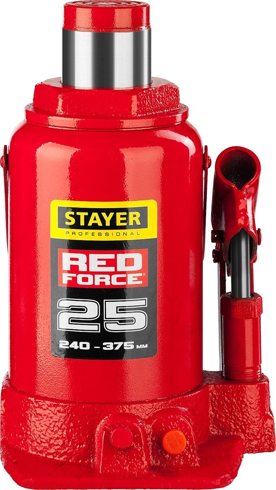 STAYER  RED FORCE, 25 т, 240 - 375 мм, бутылочный гидравлический домкрат, Professional (43160-25) 43160-25_z01