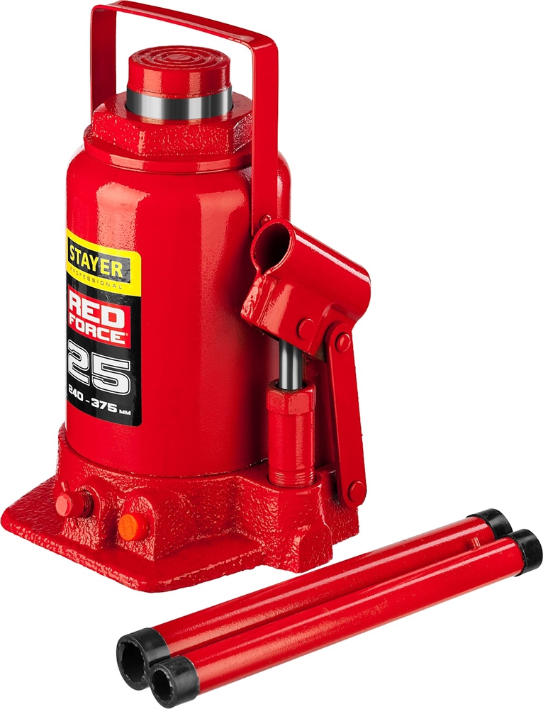 STAYER  RED FORCE, 25 т, 240 - 375 мм, бутылочный гидравлический домкрат, Professional (43160-25) 43160-25_z01