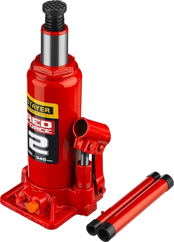 STAYER  RED FORCE, 2 т, 181 - 345 мм, бутылочный гидравлический домкрат, Professional (43160-2) 43160-2_z01