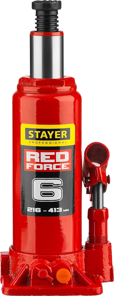 STAYER  RED FORCE, в кейсе, 6 т, 216 - 413 мм, бутылочный гидравлический домкрат, Professional (43160-6-K) 43160-6-K_z01